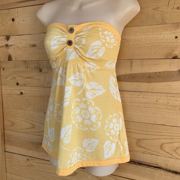 Maurice's XS Yellow Flower Baby Doll Strapless Top Beachy Fit Flare - Picture 2 of 5